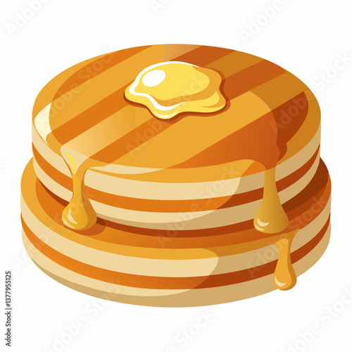Stack of fluffy pancakes drizzled with syrup and honey, served on a white plate with a light background.