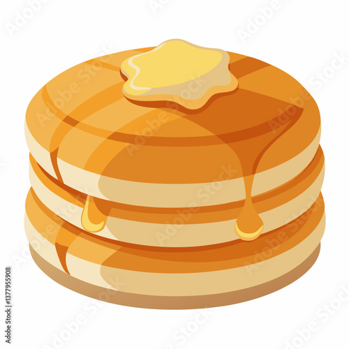 Stack of fluffy pancakes drizzled with syrup and honey, served on a white plate with a light background.