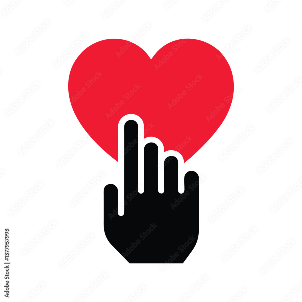 Hand pointing to a red heart icon, expressing affection. Hand pointing to a red heart icon, expressing affection.