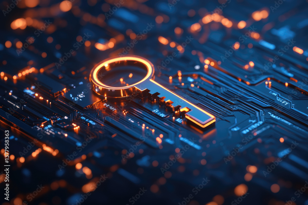 Digital key concept cybersecurity graphic design futuristic environment close-up view technology innovation Digital key concept cybersecurity graphic design futuristic environment close-up view technology innovation