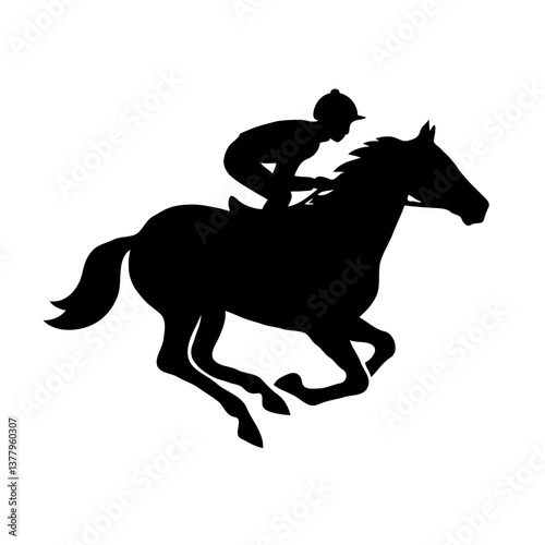 Jockey racing on a galloping horse in silhouette  