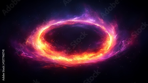 Fiery Cosmic Ring Encircling Dark Nebula Space