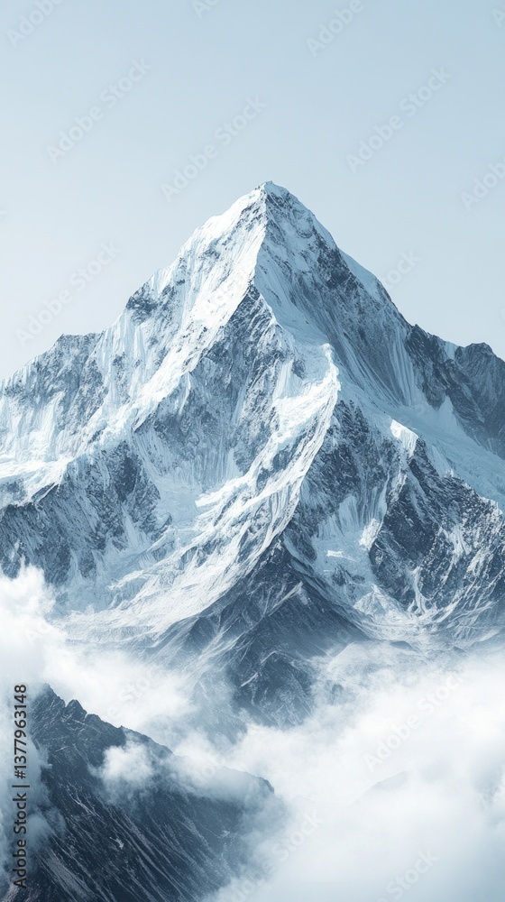 Obraz premium High mountain with snow-covered top on the background of clear sky and golden fields. Ideal for design of tourist brochures and travel articles.