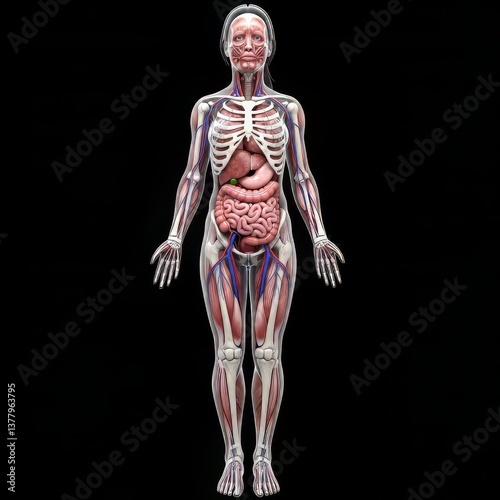 Human Body Anatomy Showing Muscles Bones Organs and Vascular System