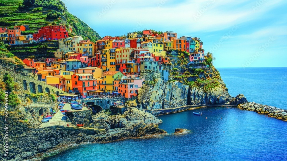 The mesmerizing views of Cinque Terre, Italy, with its colorful cliffside villages overlooking the sea.