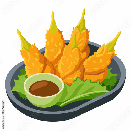 crispy tempura vegetables with soy dipping sauce