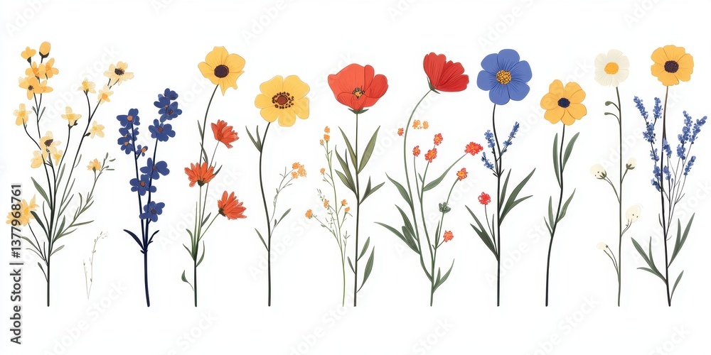 Charming wildflowers arranged in a delightful flat vector illustration reflecting nature's colors and simplicity Charming wildflowers arranged in a delightful flat vector illustration reflecting nature's colors and simplicity