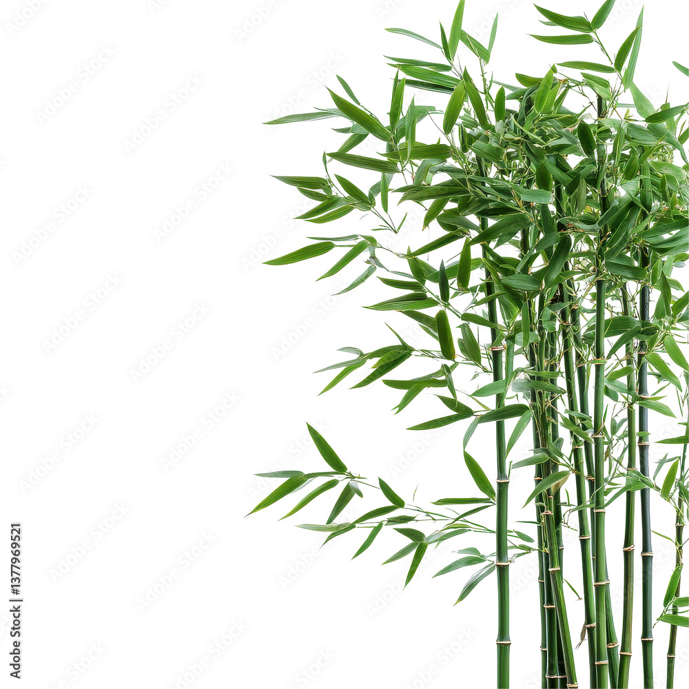 Naklejka premium Closeup view of isolated bamboo bushes with vibrant green leaves against a Transparent background, Closeup view isolated bamboo bushes on PNG background