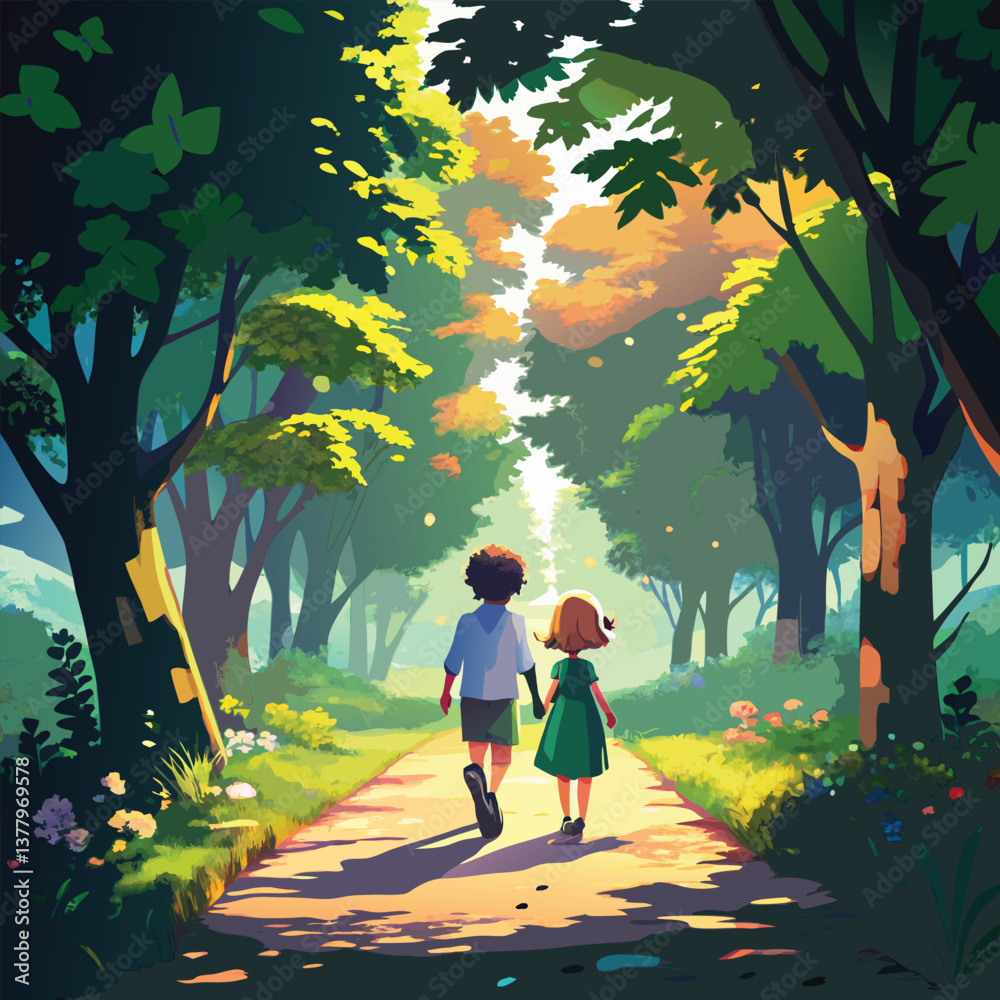 Obraz premium man and woman walking in autumn park