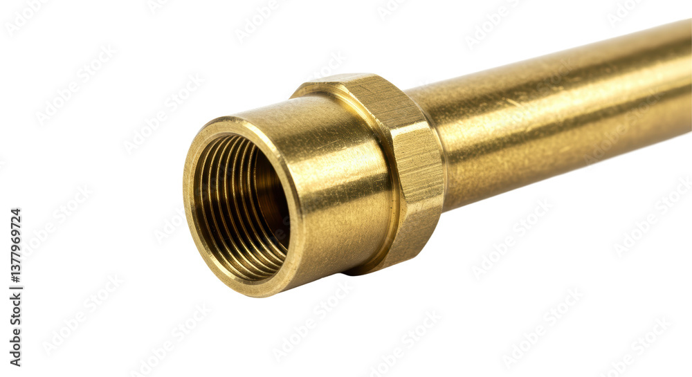 Isolated Threaded Brass Pipe Fitting Plumbing Component Isolated Threaded Brass Pipe Fitting Plumbing Component