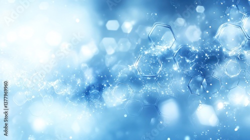 Abstract blue glowing hexagonal shapes background.