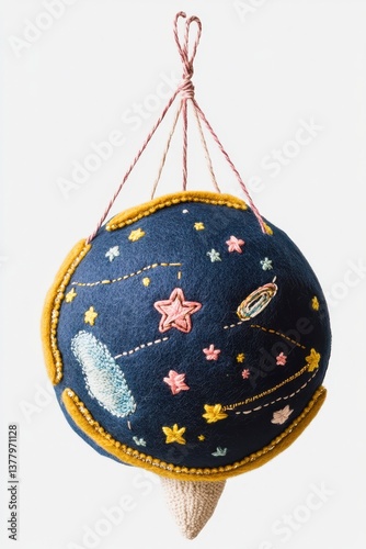 Celestial Felt Ball Ornament Hand-Embroidered Night Sky Mobile