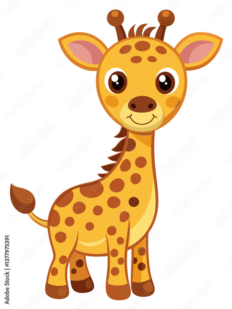 Obraz premium Cartoon Giraffe Cute Animal Character for Children's Designs, Educational Material, and Fun Projects with White Background