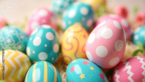 Vibrant Display of Decorated Easter Eggs in Festive Spring Colors