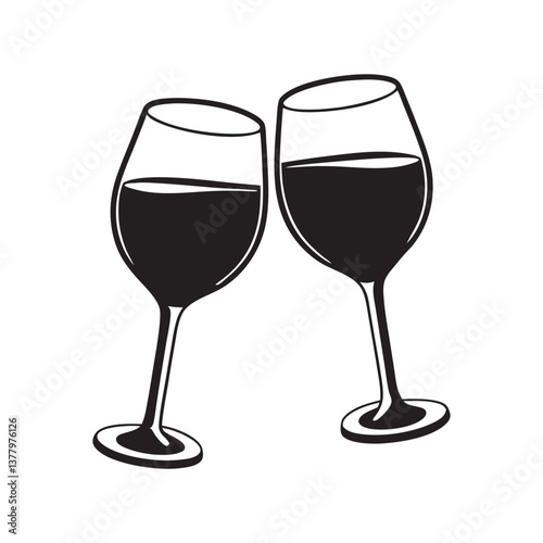 wine glass icon, black silhouette vector, Simple silhouette Design vector icon 