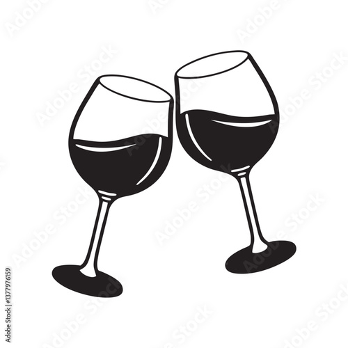 wine glass icon, black silhouette vector, Simple silhouette Design vector icon 