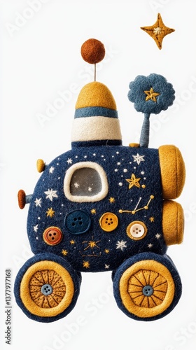 Whimsical Felt Rocket Ship Toy, Night Sky Adventure, Handmade Spacecraft for Kids