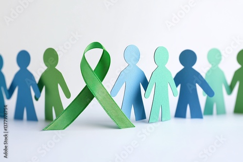 Mental health support ribbon with paper chain figures connecting, representing community solidarity