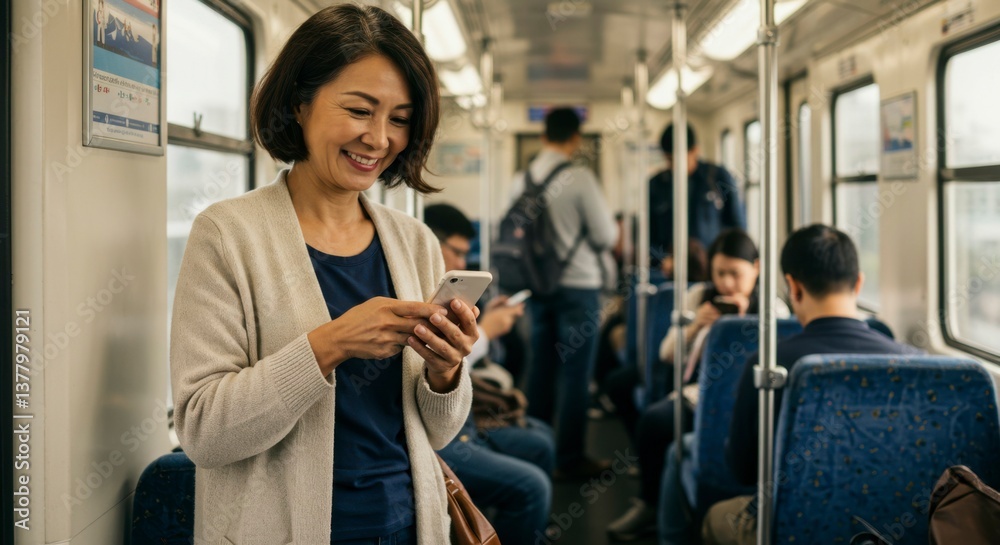 Woman using phone on train Woman using phone on train