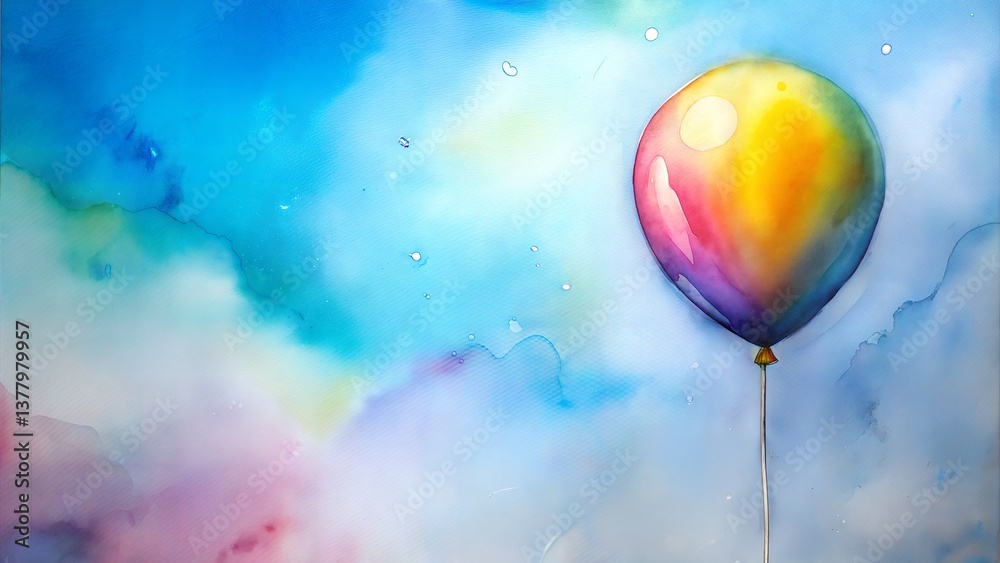 Fototapeta premium colorful balloons in the watercolours background 