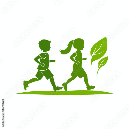 Children running joyfully in a green environment  