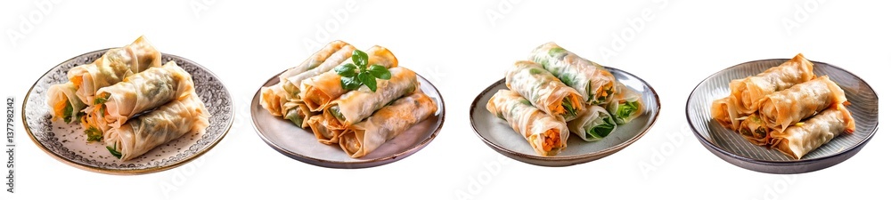 Homemade spring rolls of white background Homemade spring rolls of white background