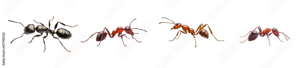 Multiple ant on white background top vew Multiple ant on white background top vew