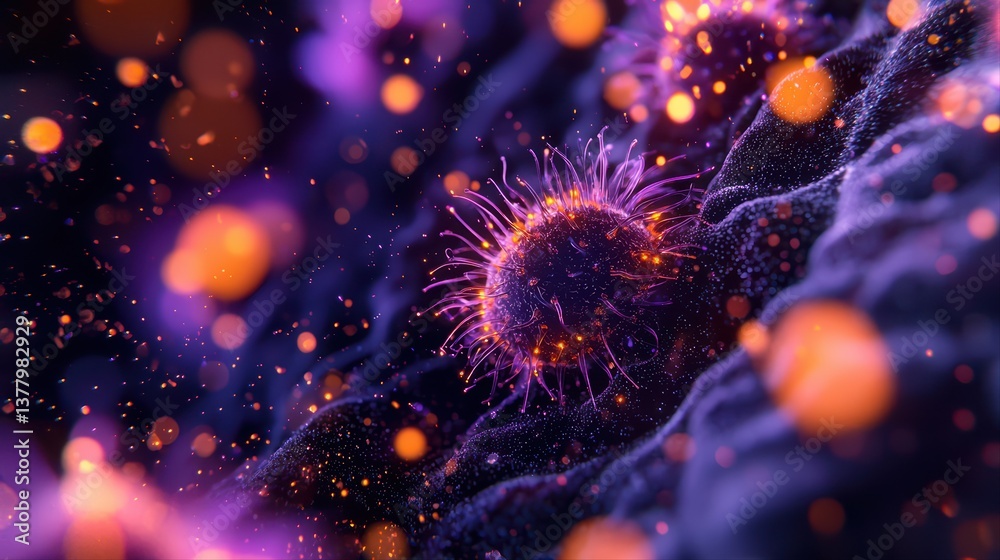 Fototapeta premium Dynamic virus illustration with vibrant particle background
