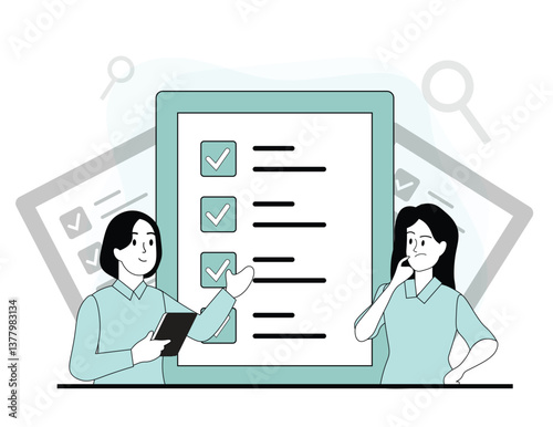 a female coworker explaining a task that her colleague does not understand. doing office work. completing tasks and plans