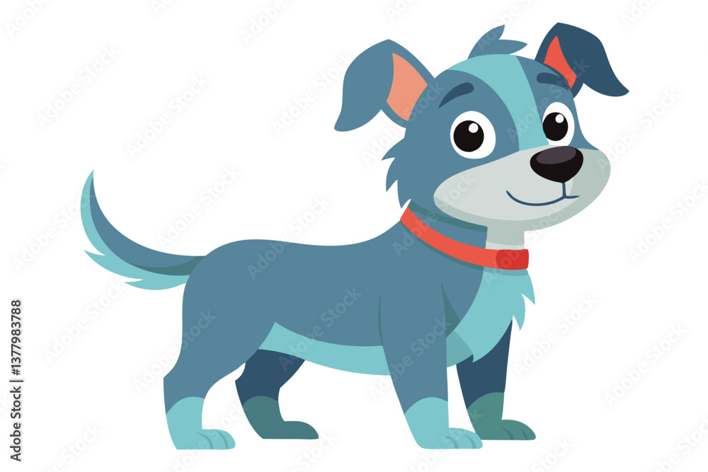 Fototapeta premium Cute Cartoon Dog with Red Collar on White Background for Kids and Animal Lovers