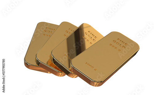 4 gold bullions fanned out -warm illuminated