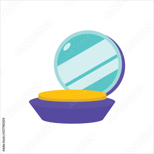 An illustration of a powder makeup compact, highlighting its use for a flawless finish.