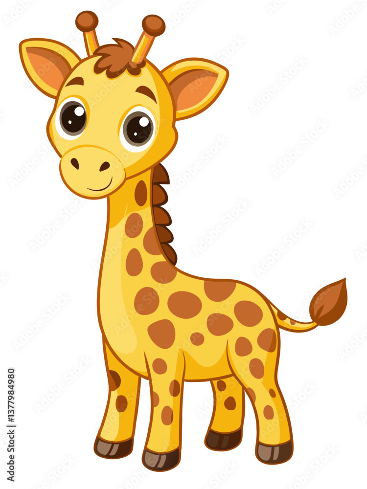 Fototapeta premium Cute Giraffe Cartoon Happy Animal Character, Isolated on White Background for Kids and Educational Resources