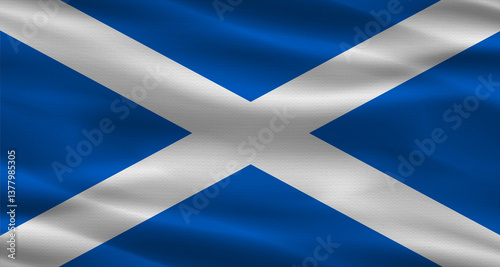 Scottish flag with fabric texture. Realistic flag of Scotland waving
