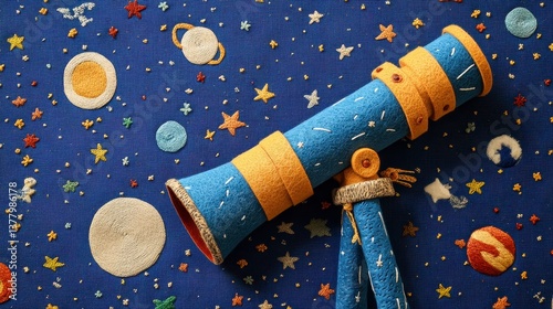 Whimsical Felt Telescope and Embroidered Night Sky