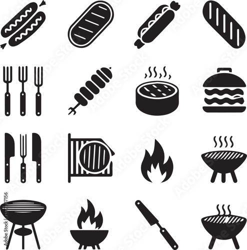 bbq icon set over white background, silhouette style, vector illustration