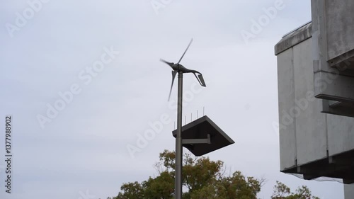 回っている小型の風力発電