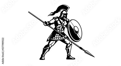 Greek Hoplite Warrior Ready for Battle in Monochrome