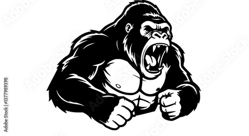 Fierce Roaring Gorilla Chest Up in Black and White