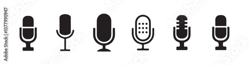 Set of microphone icons: including variant microphone, karaoke mic, podcast microphone, and web & mobile icons. Designed as vector illustrationseps 10.
