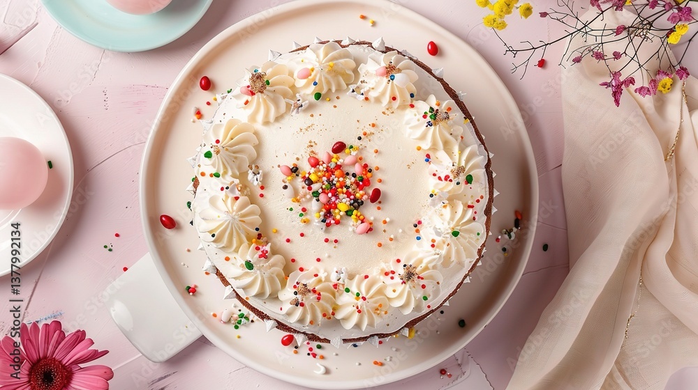 An attractive Victoria sponge cake is presented. The Victoria sponge cake consists of two light and fluffy sponge layers. Each layer has a soft and moist texture, with a delicate golden - brown color An attractive Victoria sponge cake is presented. The Victoria sponge cake consists of two light and fluffy sponge layers. Each layer has a soft and moist texture, with a delicate golden - brown color