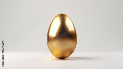 A golden egg with a shiny, reflective surface, centered on a white background.
