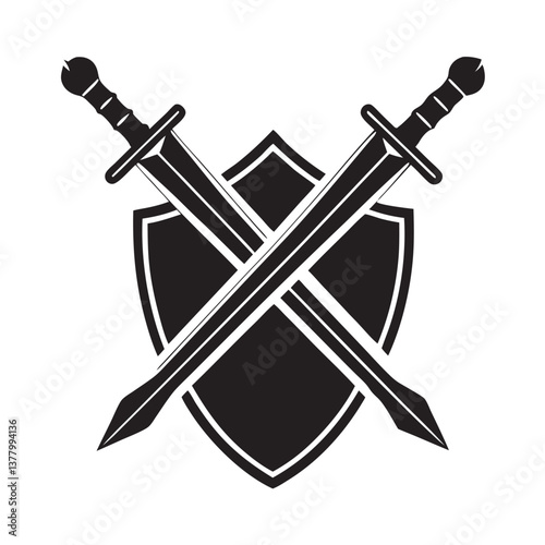 shield and sword silhouette, Protect shield security icons. Shield badge quality symbol. Collection of security shield icons. Vector illustration on white background