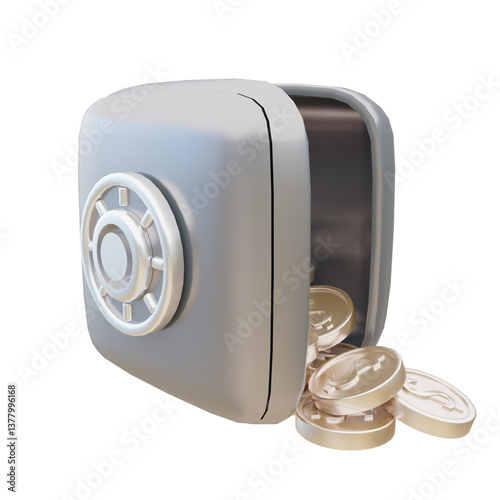 3d illustration of safes with coins for icons and symbols.3d render.