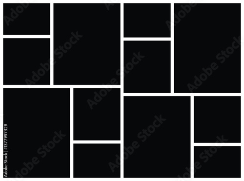 Blank photo collage rectangle template. Stylish photo composition portfolio collection. Background and wall mood board, square texture pattern for picture display presentation.