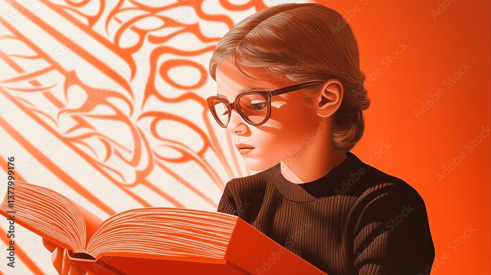 Obraz premium Child reading book in vibrant sunlit room with artistic shadows