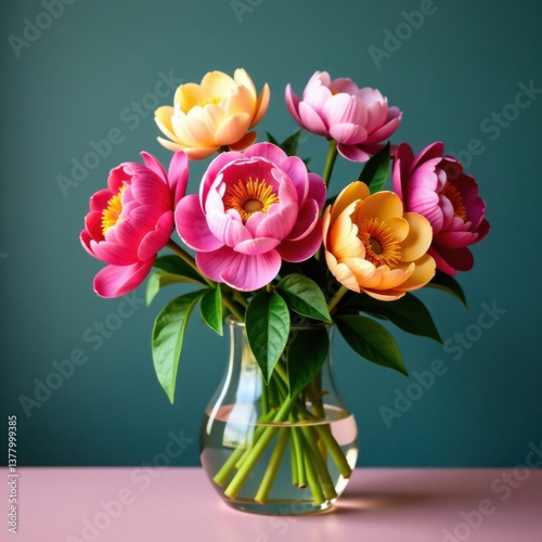 Wallpaper Mural Colorful Peony Flowers in Vase, interior design, home decor Torontodigital.ca