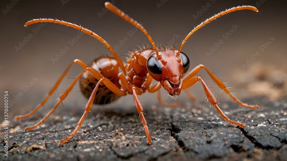 Closeup of an Ant on Bark Shows Insect Details in Focus Closeup of an Ant on Bark Shows Insect Details in Focus