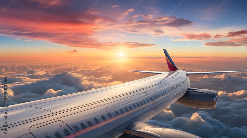 Fototapeta premium Sunset Flight Above the Clouds: A Journey at Golden Hour