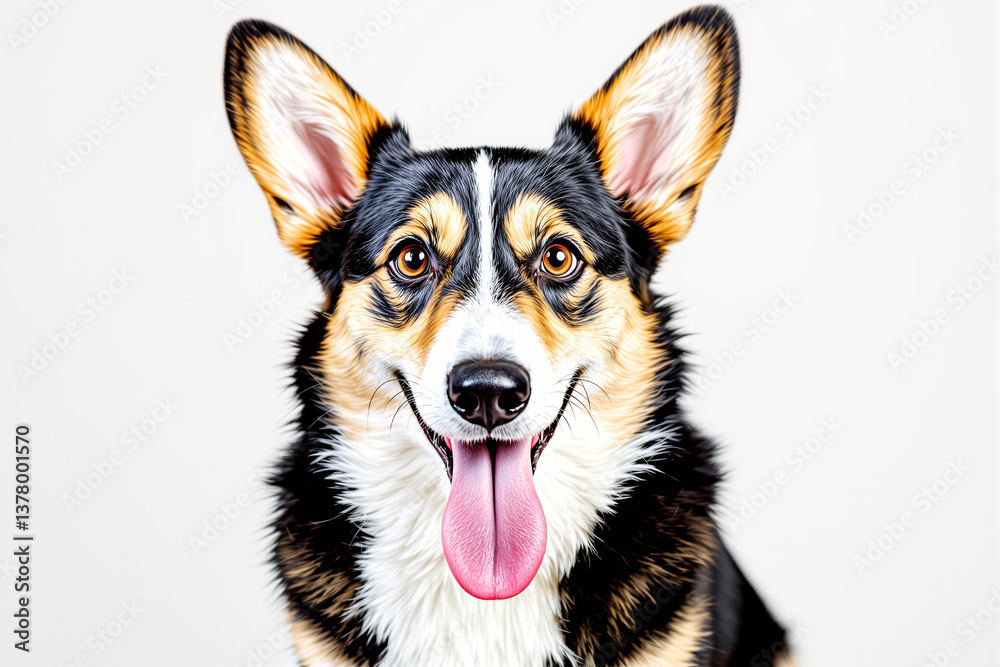 Happy corgi dog with tongue out on light background. Happy corgi dog with tongue out on light background.